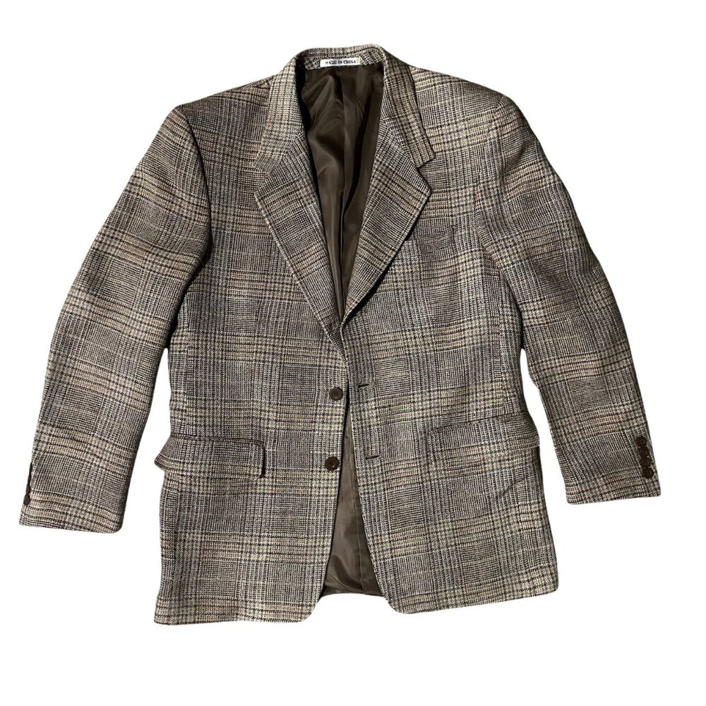 Corporate Gear Munsingwear Blazer 40R Silk Wool Glen Plaid Check Sport Coat Tan
